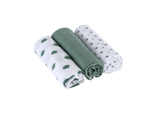 3er-Pack Mullwindeln Wolken und Sterne 80x80 cm