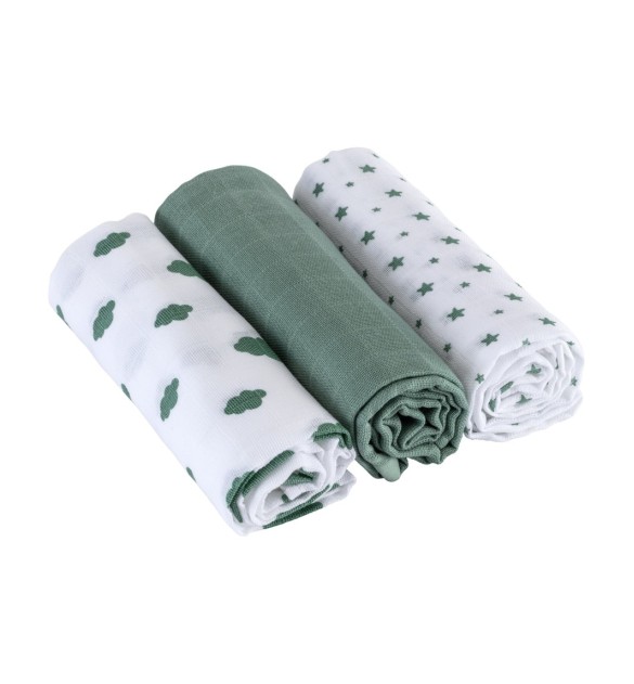 3er-Pack Mullwindeln Wolken und Sterne 80x80 cm