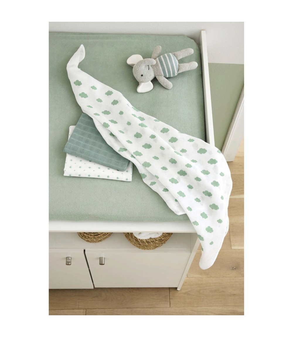 3er-Pack Mullwindeln Wolken und Sterne 80x80 cm