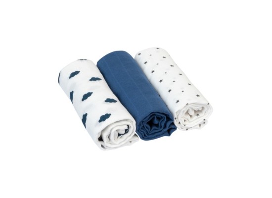 3er-Pack Mullwindeln Wolken und Sterne 80x80 cm