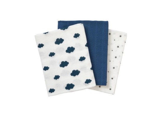3er-Pack Mullwindeln Wolken und Sterne 80x80 cm