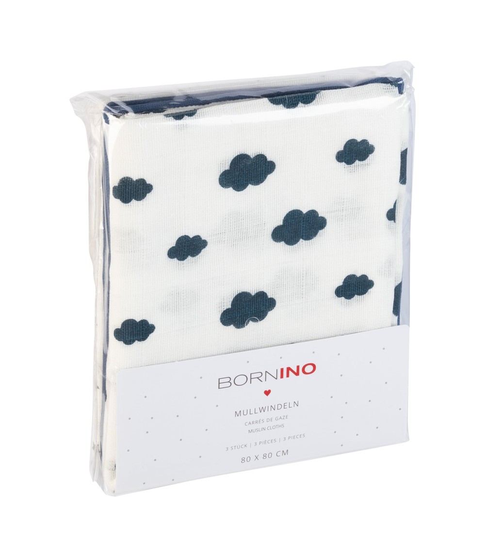 3er-Pack Mullwindeln Wolken und Sterne 80x80 cm