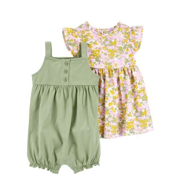 2-tlg. Set Kleid kurzarm und Spieler Blumen