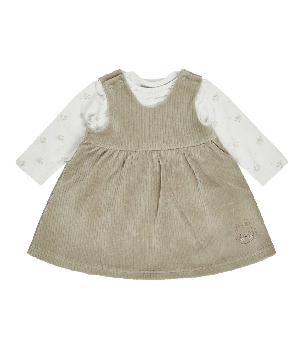 2-tlg. Set Nicki-Kleid ohne Arm und Shirt langarm Cordoptik Blumen