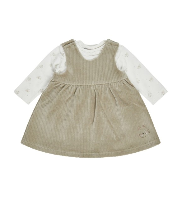 2-tlg. Set Nicki-Kleid ohne Arm und Shirt langarm Cordoptik Blumen