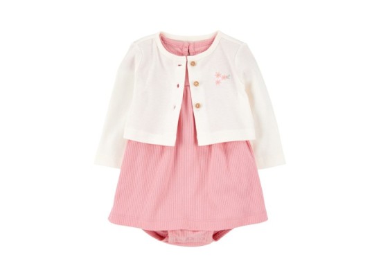 2-tlg. Set Bodykleid kurzarm und Jacke Rippqualität