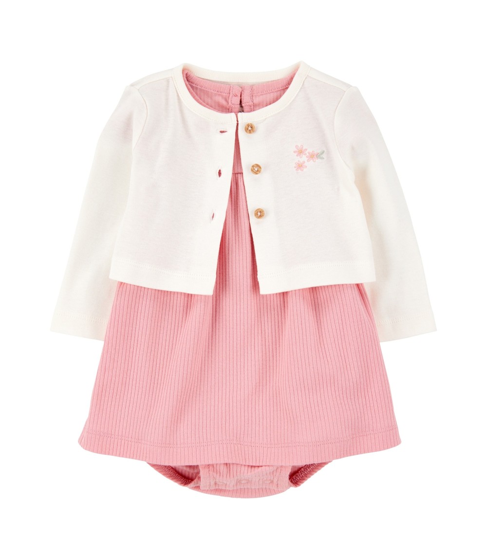 2-tlg. Set Bodykleid kurzarm und Jacke Rippqualität