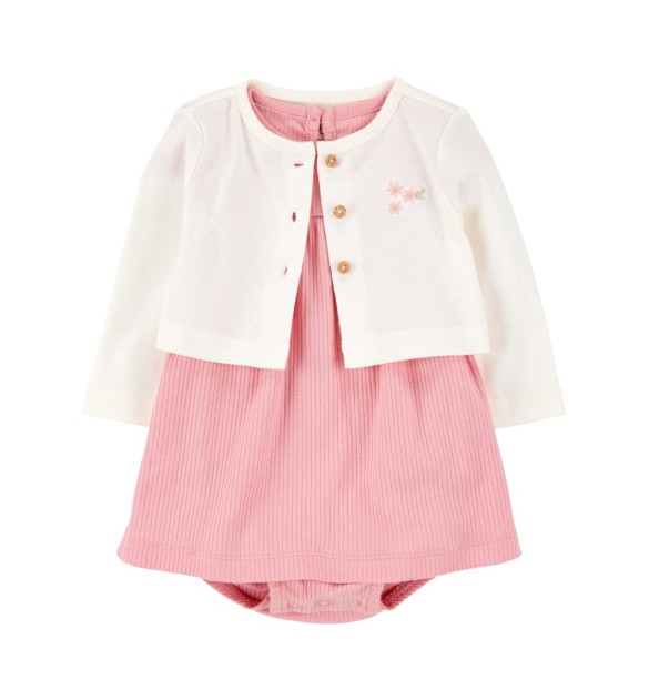 2-tlg. Set Bodykleid kurzarm und Jacke Rippqualität