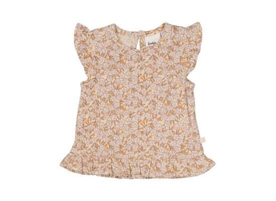 Krepp-T-Shirt Flügelarm Blumen Rüschen