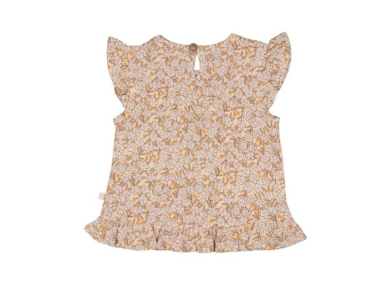 Krepp-T-Shirt Flügelarm Blumen Rüschen