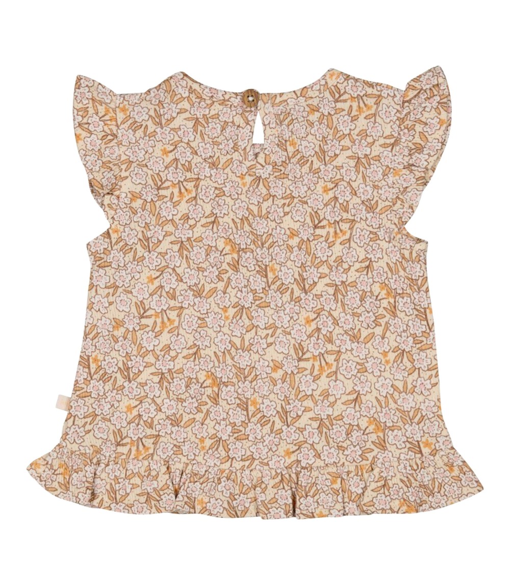 Krepp-T-Shirt Flügelarm Blumen Rüschen