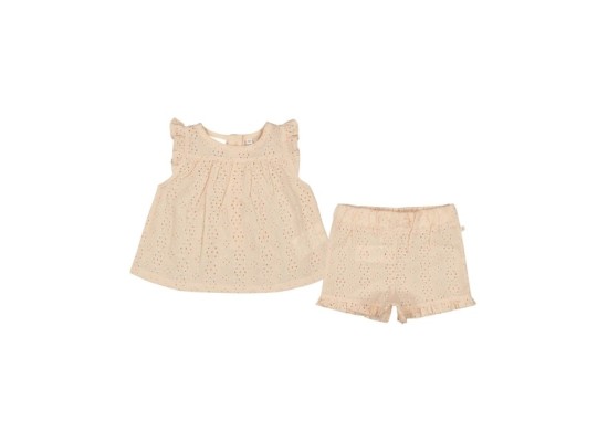 2-tlg. Set T-Shirt Flügelarm und Shorts Lochstickerei