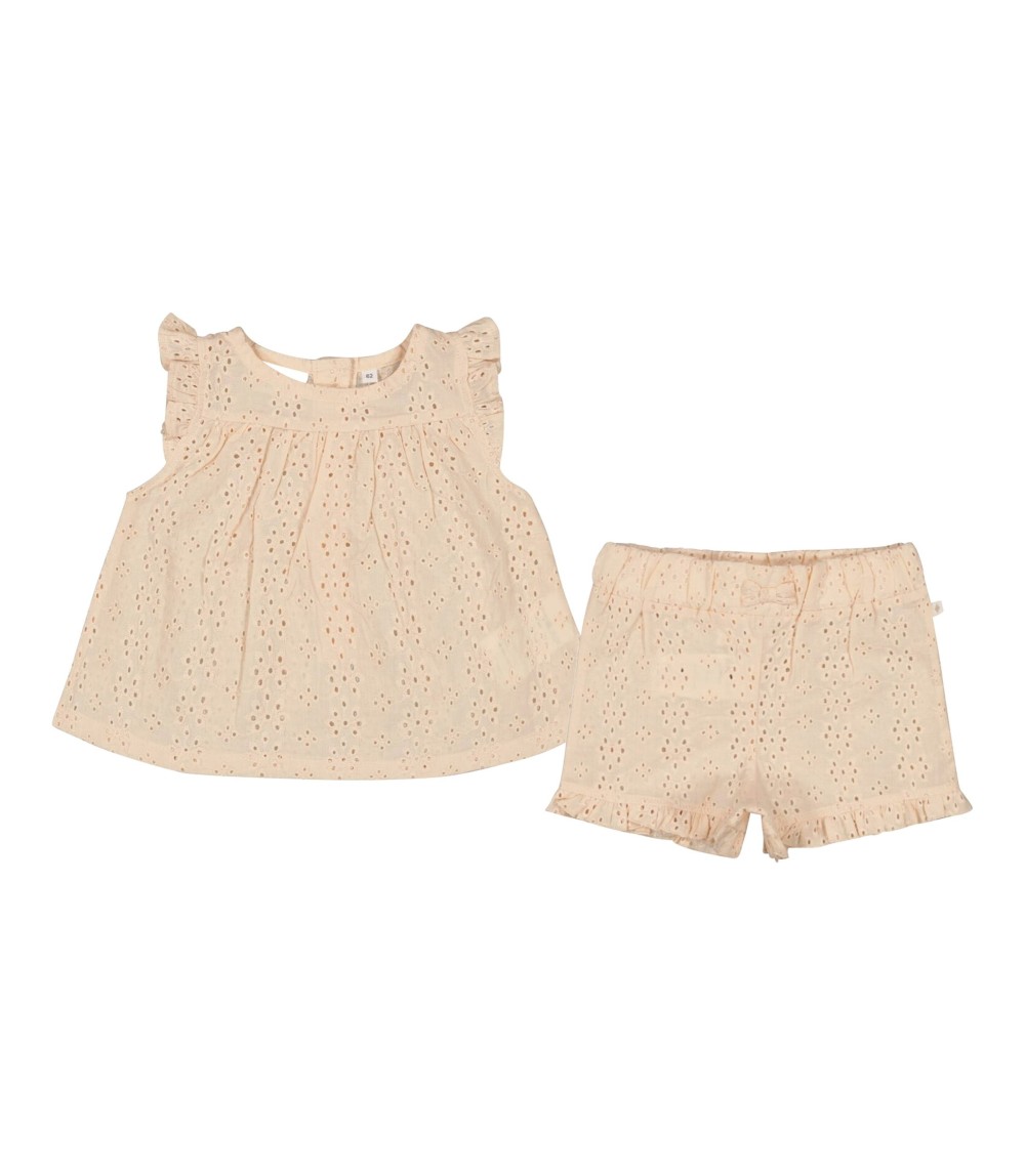 2-tlg. Set T-Shirt Flügelarm und Shorts Lochstickerei