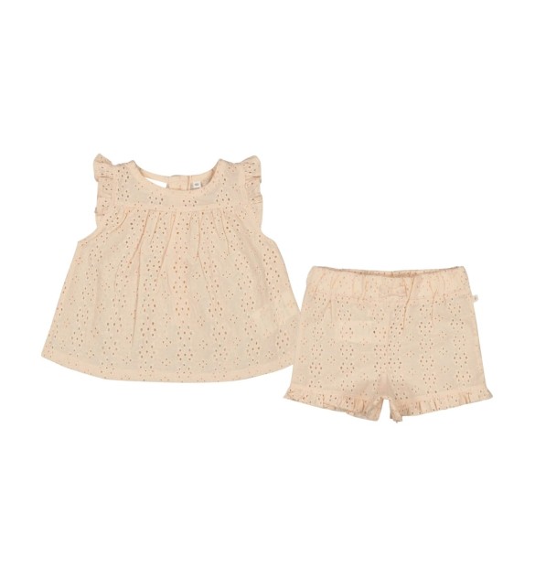 2-tlg. Set T-Shirt Flügelarm und Shorts Lochstickerei