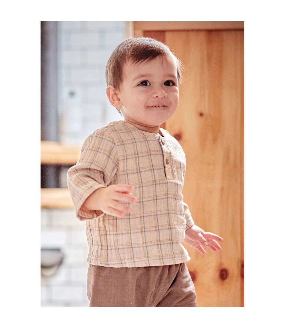 Musselin-Hemd langarm Karo