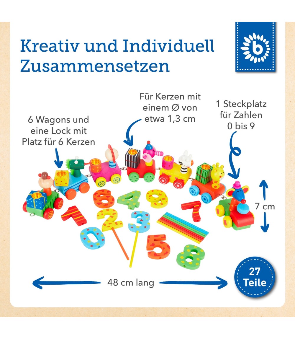 Geburtstagszug Holz Safari mit Zahlen 0-9 - ab Geburt
