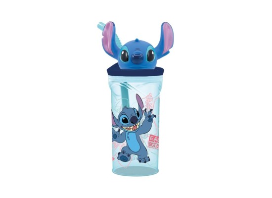 Trinkbecher mit Strohhalm und 3D-Figur Stitch