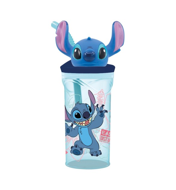 Trinkbecher mit Strohhalm und 3D-Figur Stitch