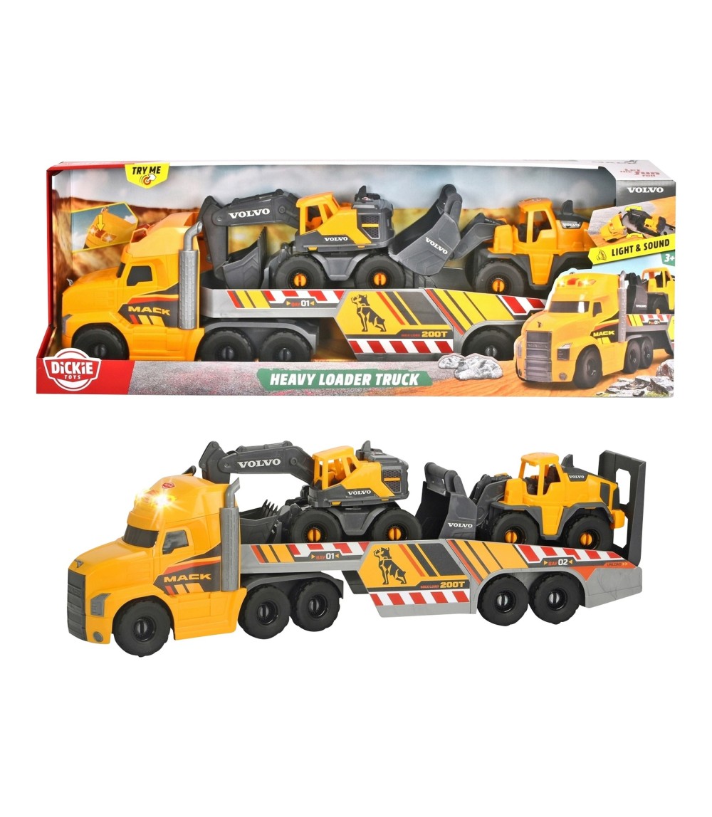 Schwertransporter Mack Heavy Loader Truck mit 2 Volvo Baustellenfahrze