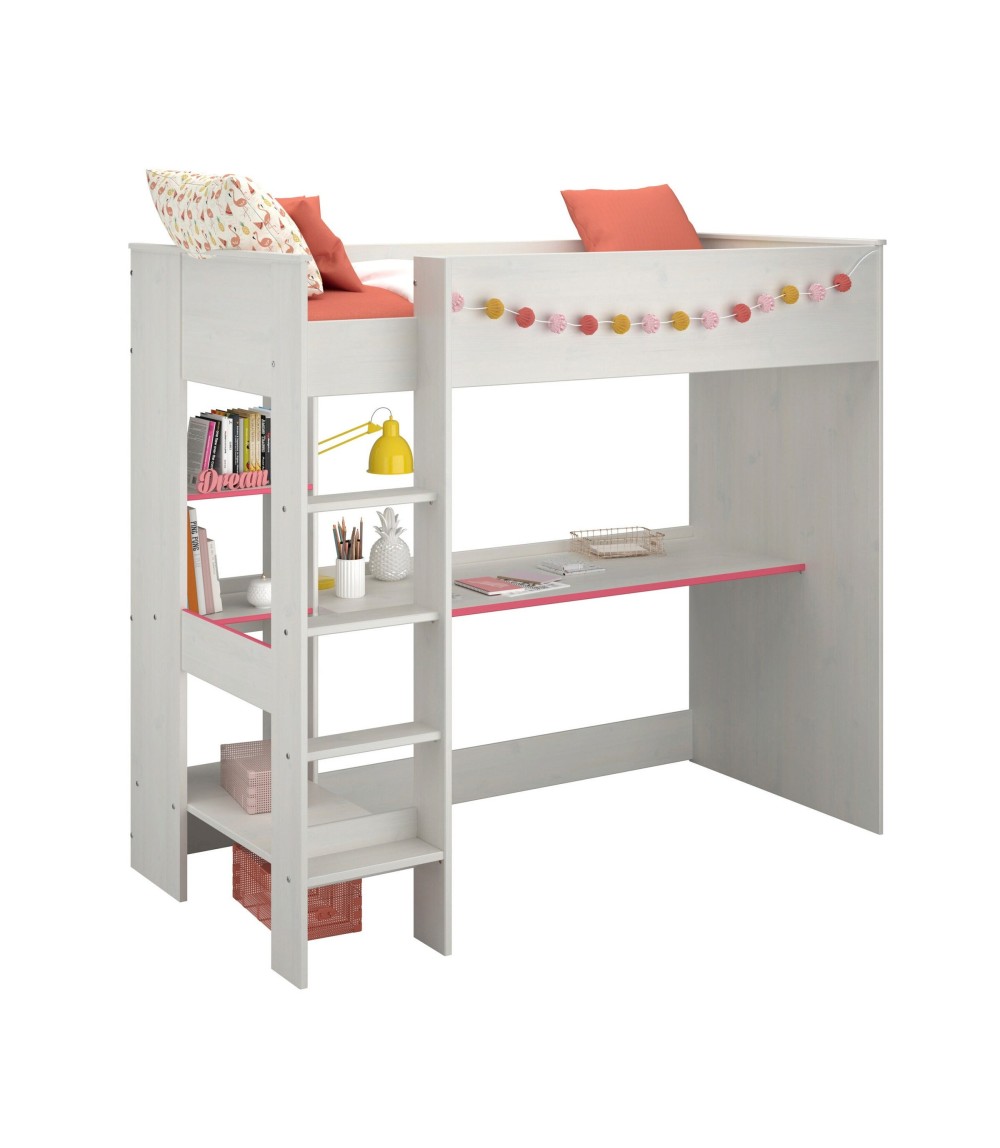 Hochbett mit Schreibtisch Smoozy 3a + 3b - Kanten Blau oder Pink (90x2