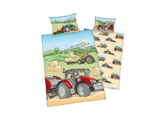 Renforcé Wende-Bettwäsche Traktor 40x60 / 100/135 cm
