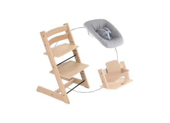 Bundle Treppenhochstuhl Eiche inkl. Newbornset light grey & Babyset