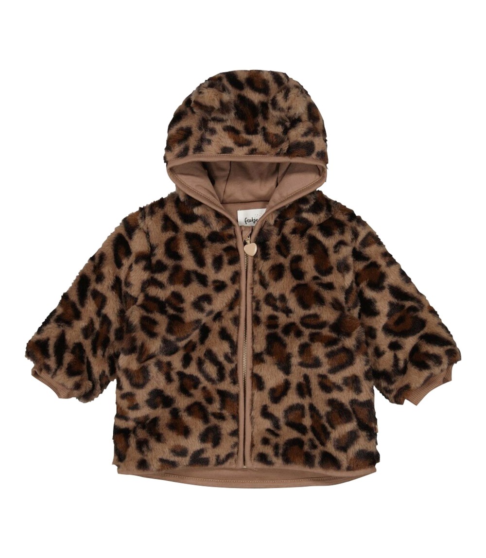 Plüschjacke mit Kapuze mit Ohren Leoprint