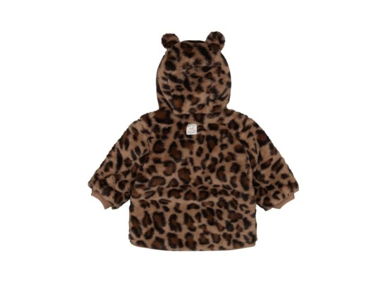 Plüschjacke mit Kapuze mit Ohren Leoprint