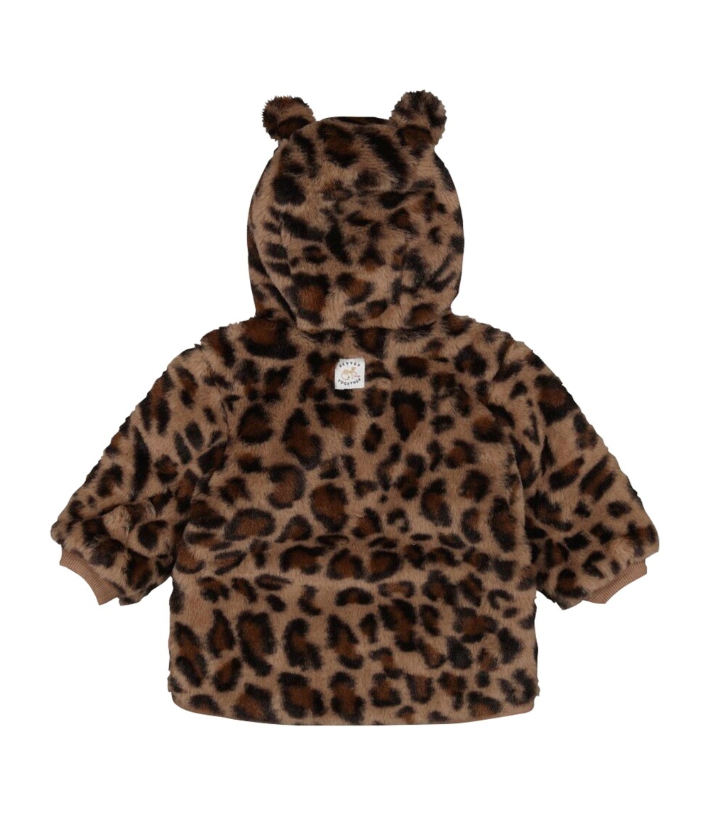 Plüschjacke mit Kapuze mit Ohren Leoprint
