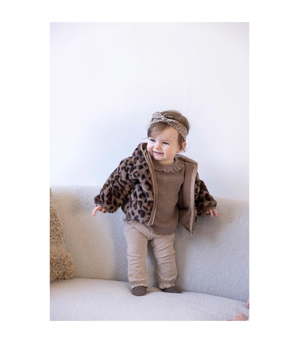 Plüschjacke mit Kapuze mit Ohren Leoprint