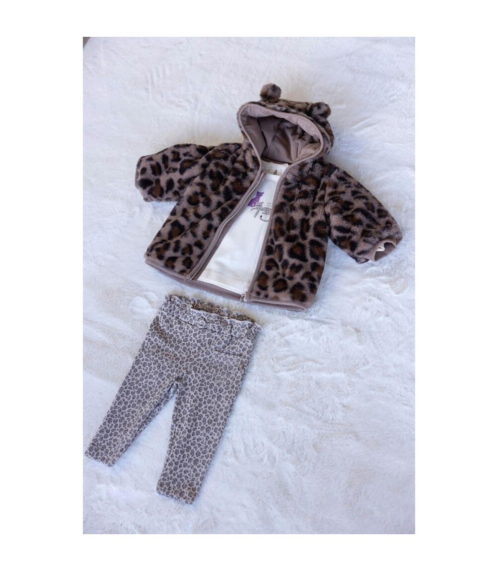 Plüschjacke mit Kapuze mit Ohren Leoprint