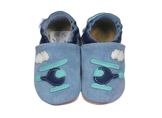 Krabbelschuhe Hubschrauber hellblau