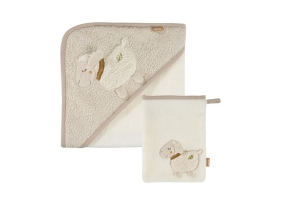 2-tlg. Bade-Set Kapuzenbadetuch & Waschlappen fehnNATUR