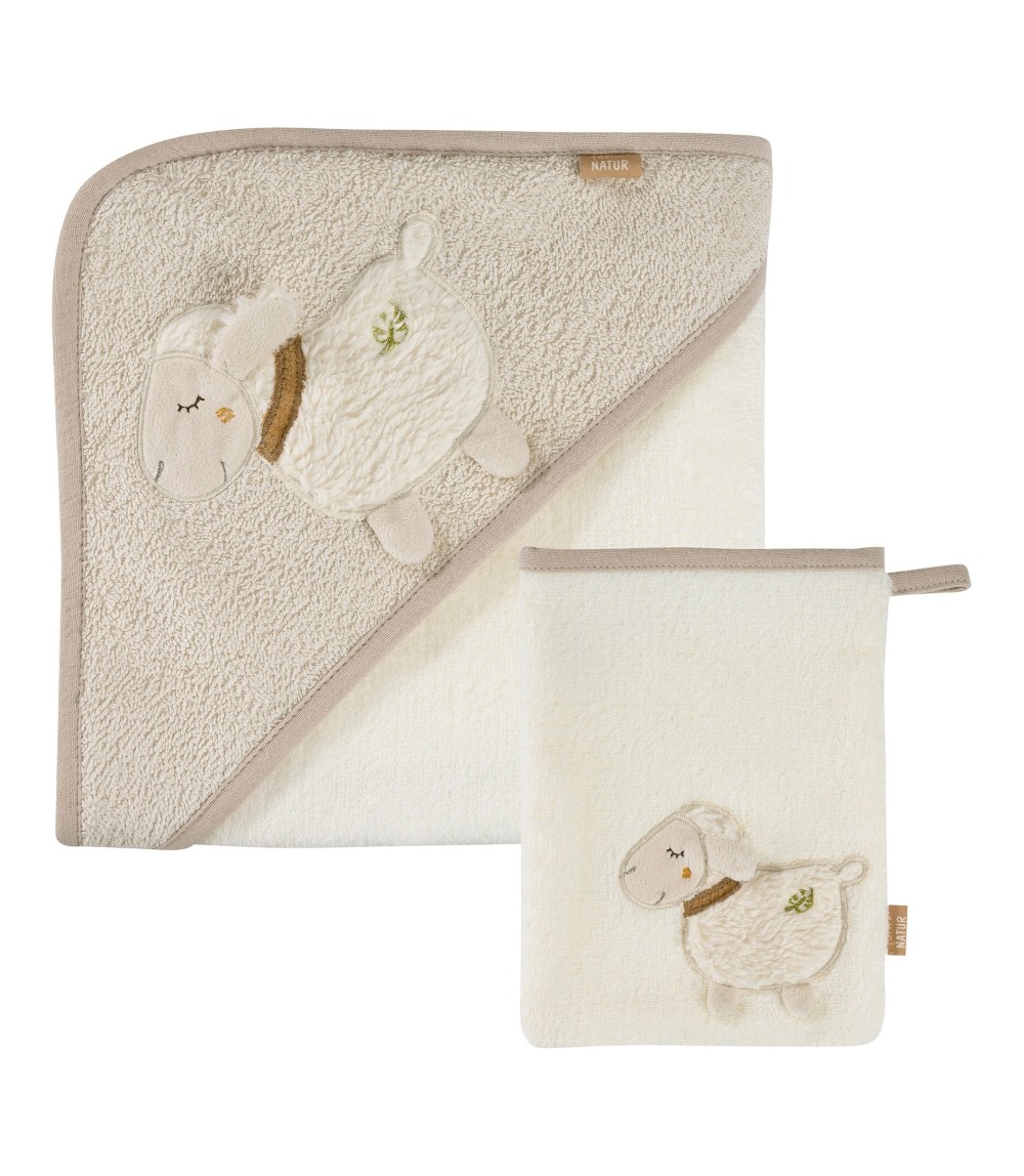 2-tlg. Bade-Set Kapuzenbadetuch & Waschlappen fehnNATUR