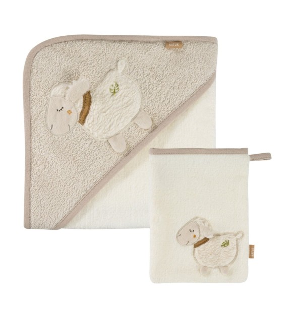 2-tlg. Bade-Set Kapuzenbadetuch & Waschlappen fehnNATUR