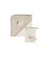 2-tlg. Bade-Set Kapuzenbadetuch & Waschlappen fehnNATUR