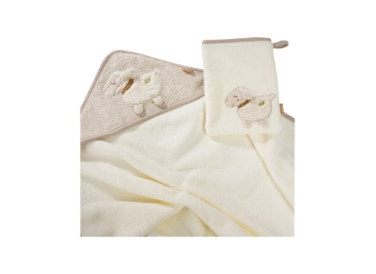 2-tlg. Bade-Set Kapuzenbadetuch & Waschlappen fehnNATUR