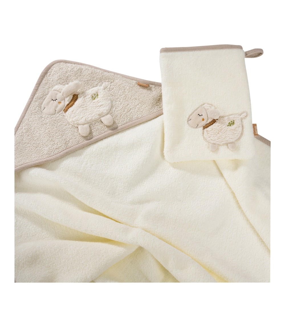 2-tlg. Bade-Set Kapuzenbadetuch & Waschlappen fehnNATUR