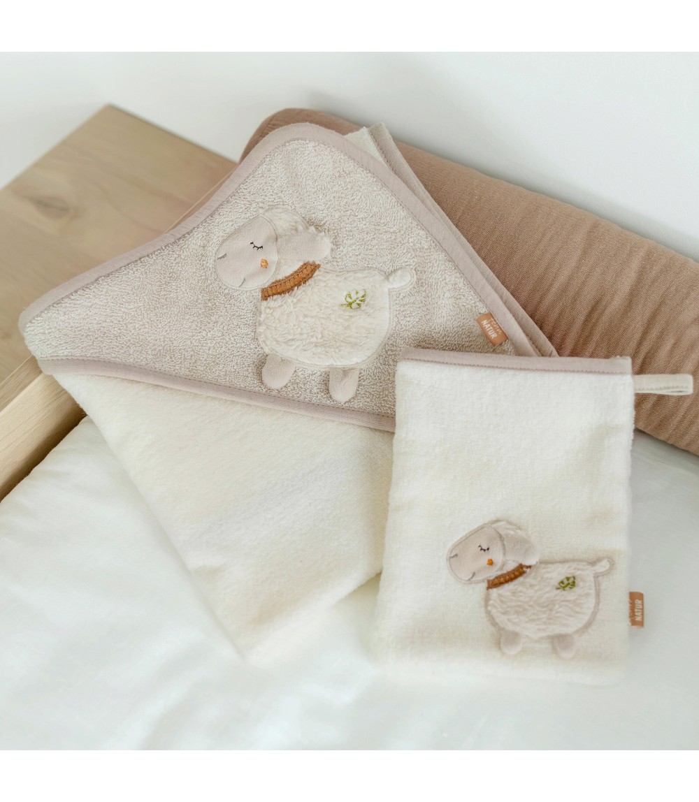 2-tlg. Bade-Set Kapuzenbadetuch & Waschlappen fehnNATUR