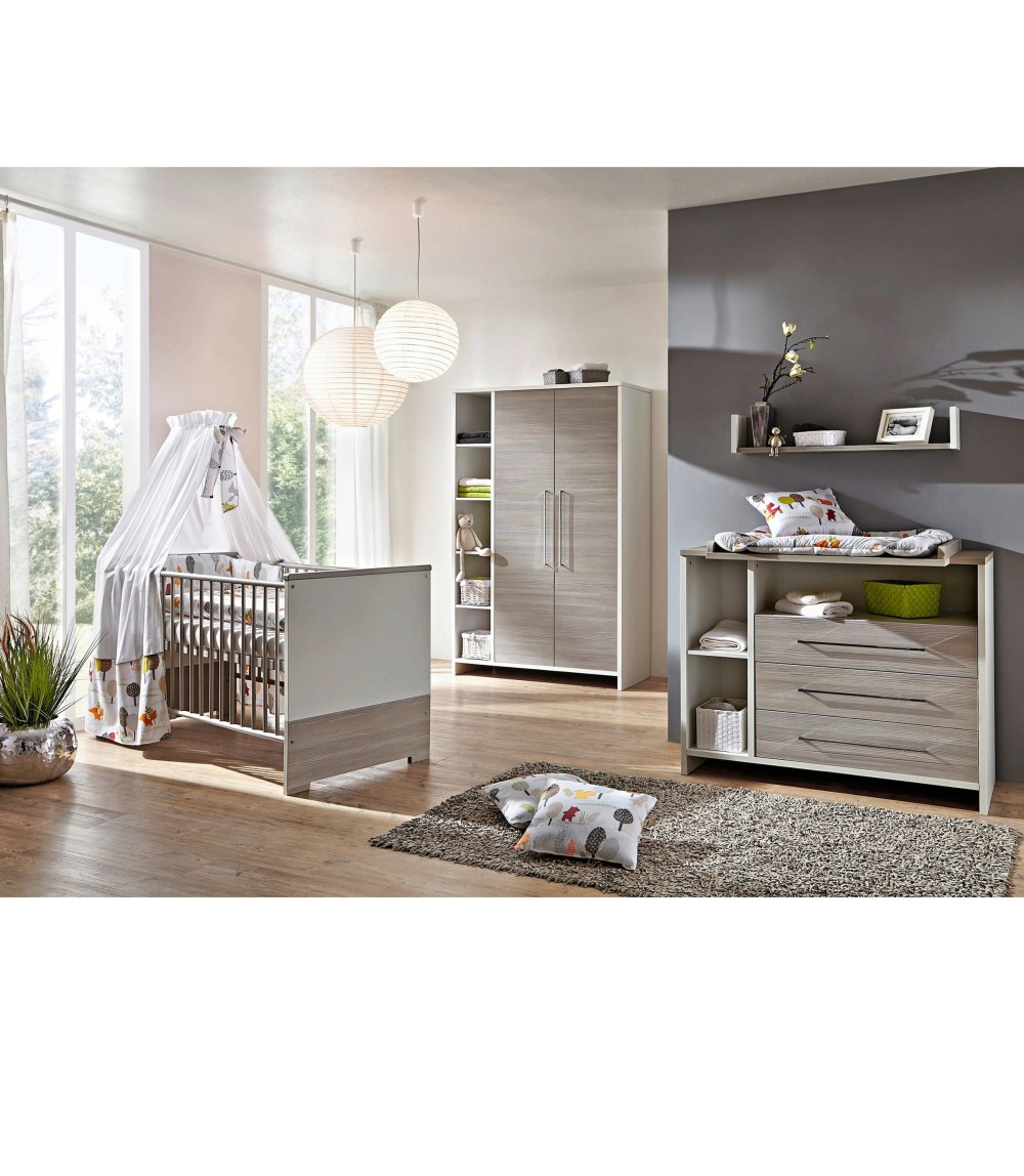 3-tlg. Babyzimmer Eco Silber mit 2-türigem Kleiderschrank
