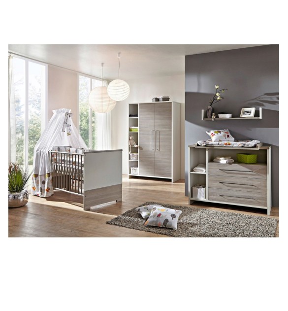 3-tlg. Babyzimmer Eco Silber mit 2-türigem Kleiderschrank