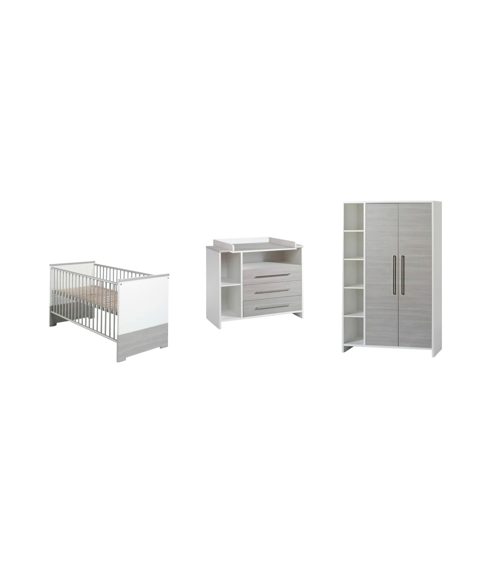 3-tlg. Babyzimmer Eco Silber mit 2-türigem Kleiderschrank