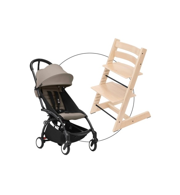 Bundle Hochstuhl Tripp Trapp inkl. Yoyo3 Gestell schwarz & Textilset 6+ taupe