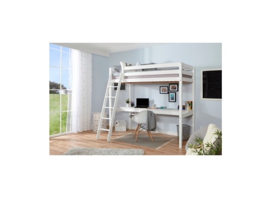 Hochbett „Felix“ mit Schreibtisch Kiefer massiv Weiß