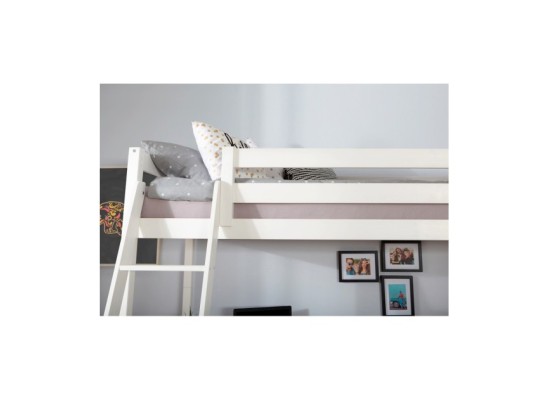 Hochbett „Felix“ mit Schreibtisch Kiefer massiv Weiß