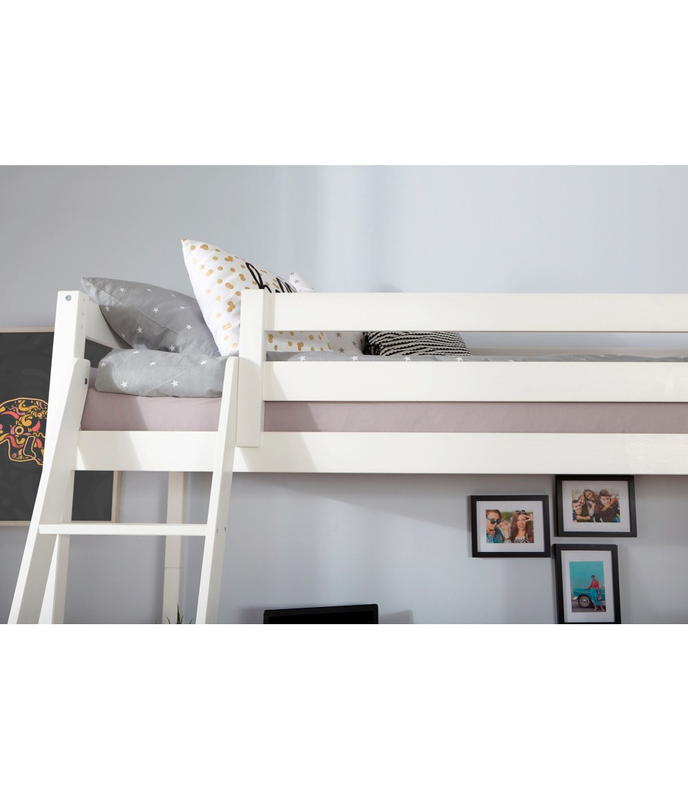Hochbett „Felix“ mit Schreibtisch Kiefer massiv Weiß