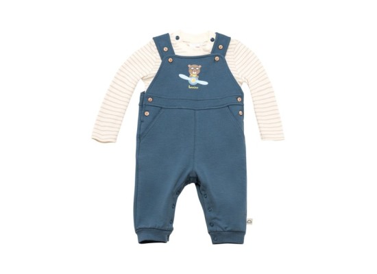 2-tlg. Set Latzhose mit Shirt Ringel Bär