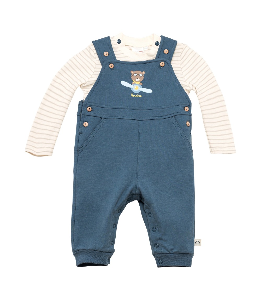 2-tlg. Set Latzhose mit Shirt Ringel Bär