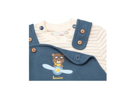 2-tlg. Set Latzhose mit Shirt Ringel Bär