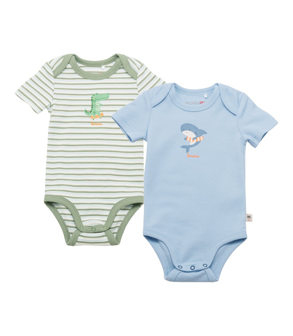 2er-Pack Bodys kurzarm Krokodil Hai